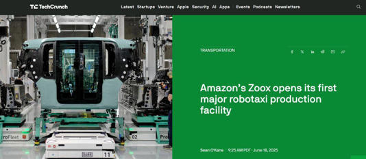 亚马逊Zoox自动驾驶出租车工厂启动,年产能万辆,机器人助力生产(图1) 亚马逊Zoox自动驾驶出租车工厂启动,年产能万辆,机器人助力生产(图1)
