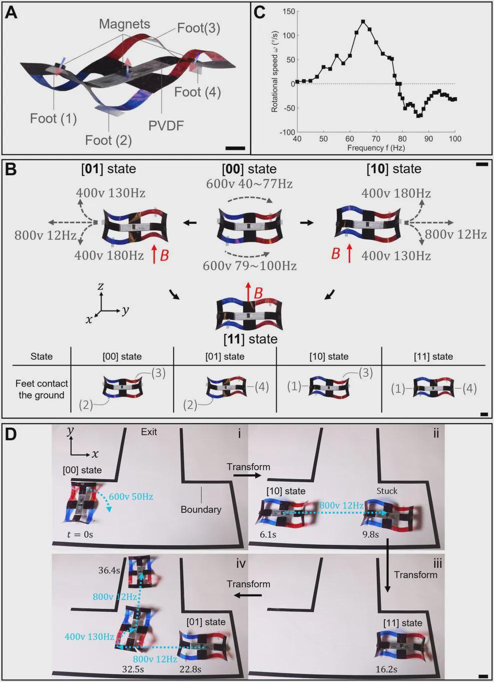 《Sci.Adv.》收录，北卡州立大学提出多稳态元结构实现突破：单一薄膜单元呈现二十种稳态，机器人变形效率倍增(图8)