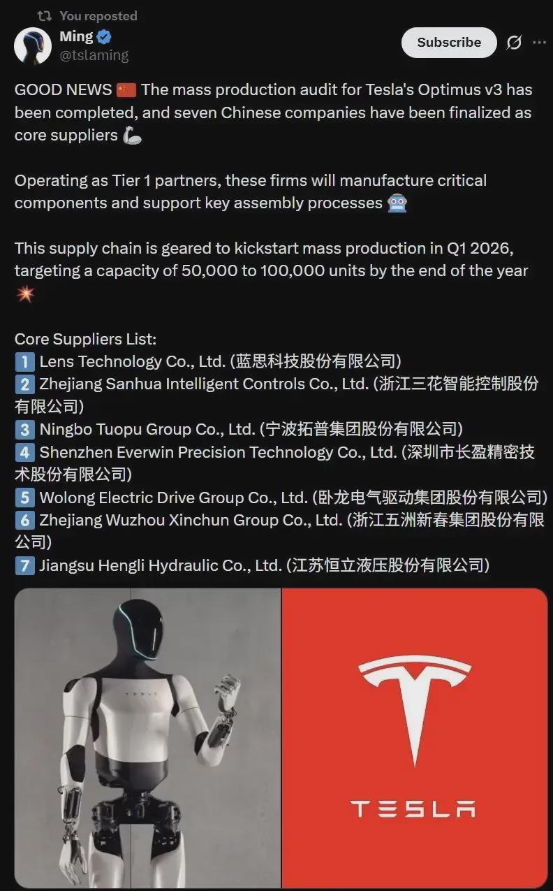 马斯克喊出25万亿估值！Optimus Gen 3必须救活特斯拉！(图5)